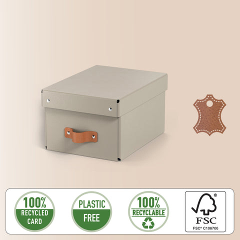 Leitz Puro Saklama Kutusu, kapaklı, küçük, 7L, %100 geri dönüştürülmüş karton, 2'li paket, Bej renk, Made in Italy