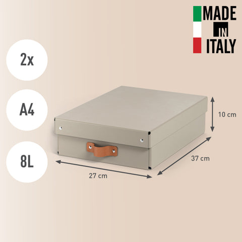 Leitz Puro Saklama Kutusu, kapaklı, orta yükseklik, 8L, %100 geri dönüştürülmüş karton, 2'li paket, Bej renk, Made in Italy