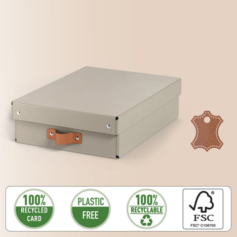 Leitz Puro Saklama Kutusu, kapaklı, orta yükseklik, 8L, %100 geri dönüştürülmüş karton, 2'li paket, Bej renk, Made in Italy