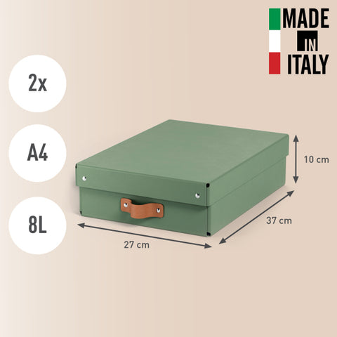 Leitz Puro Saklama Kutusu, kapaklı, orta yükseklik, 8L, %100 geri dönüştürülmüş karton, 2'li paket, Mint Yeşili, Made in Italy