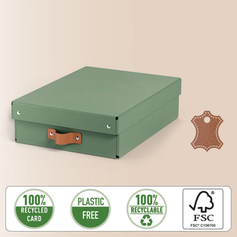 Leitz Puro Saklama Kutusu, kapaklı, orta yükseklik, 8L, %100 geri dönüştürülmüş karton, 2'li paket, Mint Yeşili, Made in Italy