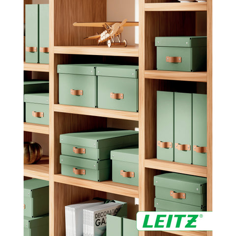 Leitz Puro Saklama Kutusu, kapaklı, orta yükseklik, 8L, %100 geri dönüştürülmüş karton, 2'li paket, Mint Yeşili, Made in Italy
