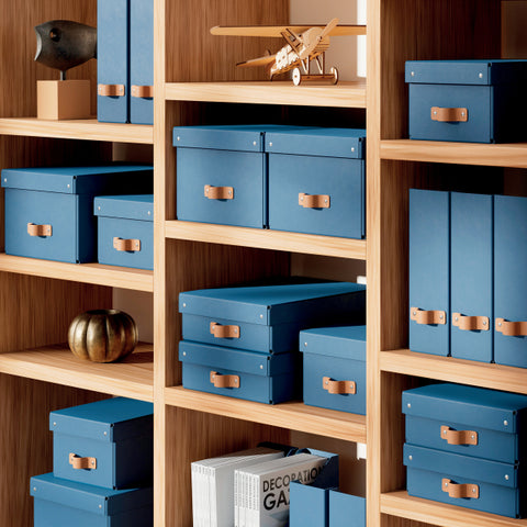 Leitz Puro Saklama Kutusu, kapaklı, orta yükseklik, 8L, %100 geri dönüştürülmüş karton, 2'li paket, Koyu Mavi, Made in Italy