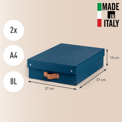 Leitz Puro Saklama Kutusu, kapaklı, orta yükseklik, 8L, %100 geri dönüştürülmüş karton, 2'li paket, Koyu Mavi, Made in Italy