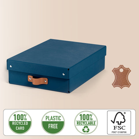 Leitz Puro Saklama Kutusu, kapaklı, orta yükseklik, 8L, %100 geri dönüştürülmüş karton, 2'li paket, Koyu Mavi, Made in Italy