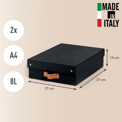 Leitz Puro Saklama Kutusu, kapaklı, orta yükseklik, 8L, %100 geri dönüştürülmüş karton, 2'li paket, Siyah, Made in Italy