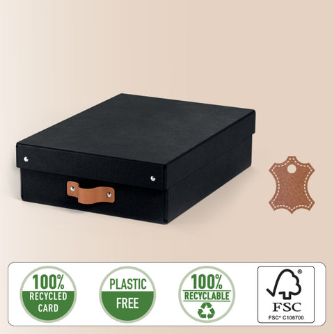 Leitz Puro Saklama Kutusu, kapaklı, orta yükseklik, 8L, %100 geri dönüştürülmüş karton, 2'li paket, Siyah, Made in Italy