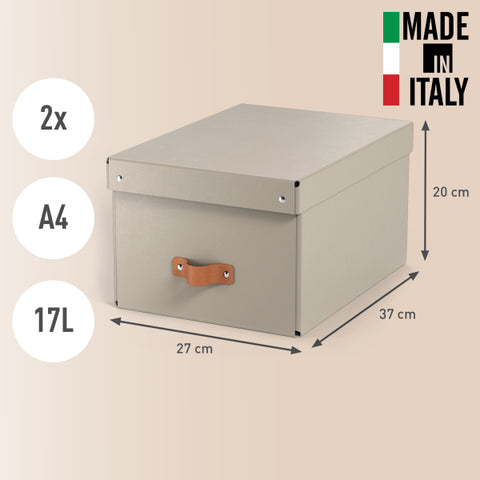 Leitz Puro Saklama Kutusu, kapaklı, orta boy, 17L, %100 geri dönüştürülmüş karton, 2'li paket, Bej renk, Made in Italy