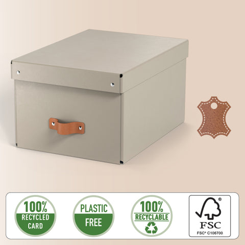 Leitz Puro Saklama Kutusu, kapaklı, orta boy, 17L, %100 geri dönüştürülmüş karton, 2'li paket, Bej renk, Made in Italy