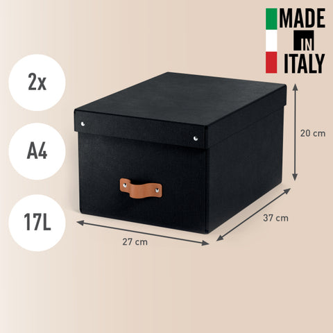 Leitz Puro Saklama Kutusu, kapaklı, orta boy, 17L, %100 geri dönüştürülmüş karton, 2'li paket, Siyah, Made in Italy