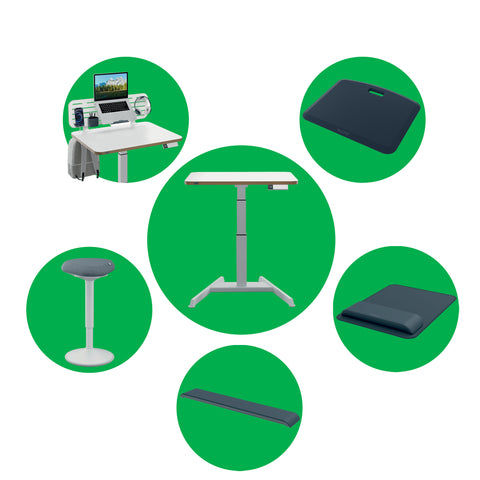 Leitz Ergo Elektrikli Sit Stnd Küçük Çalışma Masası, Ayağa Kalkma Hatırlatmalı, Beyaz, Elektrikli Yükseklik Ayarlı