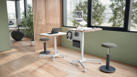 Leitz Ergo Sit Stand Küçük Çalışma Masası, Beyaz, Pnömatik Yükseklik Ayarlı